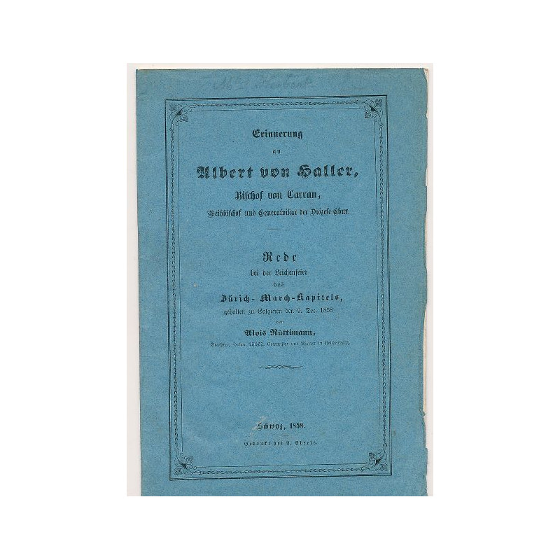 Erinnerun Albert von Haller, Bischof von Carran, Weihbischof und Generalvikar der Diözese Chur