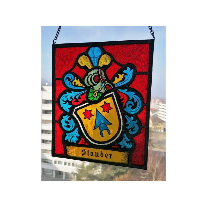 Wappenscheibe STAUBER von Zürich, bleiverglast