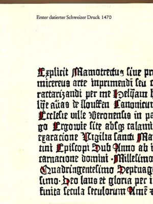Erster datierter Schweizer Druck 1470 - Verein Schloss Beromünster 1970