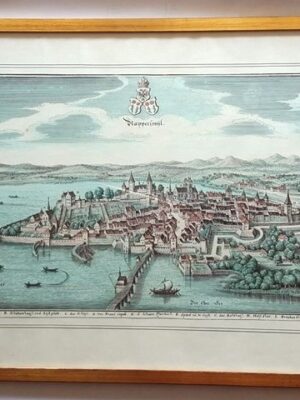 Kupferstich Rapperswil 1642 von Mathäus Merian, kolorierte Reproduktion