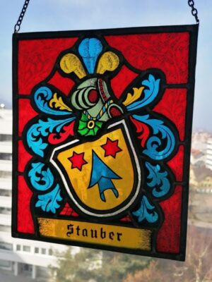 Wappenscheibe STAUBER von Zürich, bleiverglast