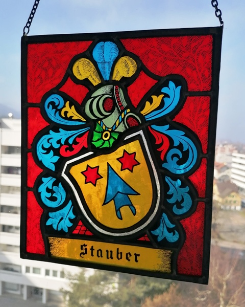 Wappenscheibe STAUBER von Zürich, bleiverglast